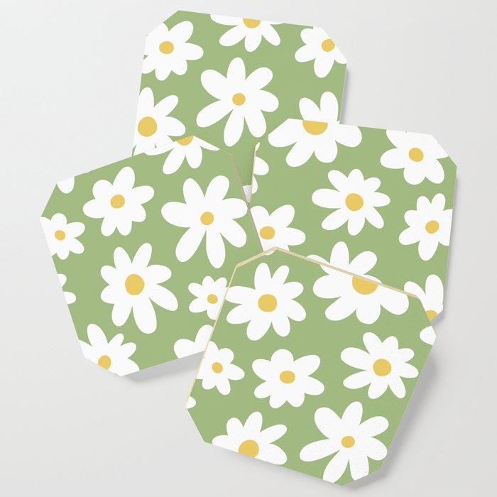 Daisy Flower Pattern (green/white/yellow) Coaster