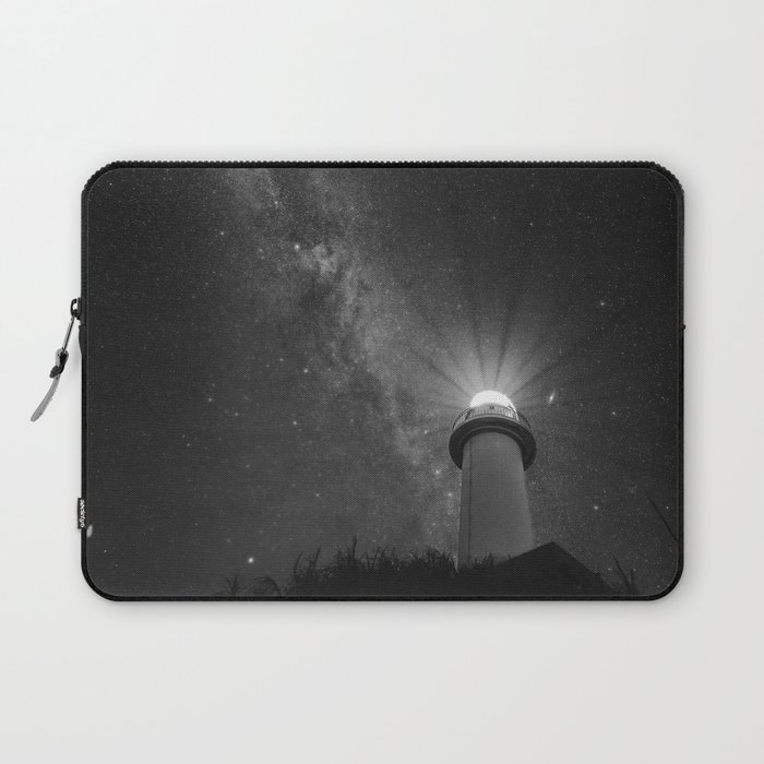 Lighthouse starry sky; Milky Way landscape black and white photograph - photography - photographs Laptop Sleeve