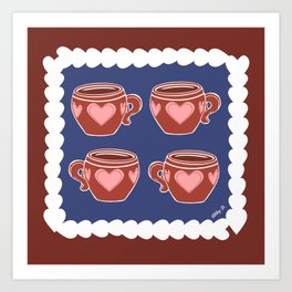 Coffee Love Navy & Brown Pattern Art Print | Illustration, Food, Lovecoffee, Other, Navyandbrown, Graphic Design, Pattern, Coffeelove, Digital, Popart 