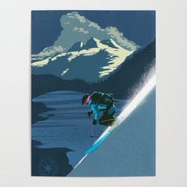 Retro Sunset Alpine Ski Travel Poster Poster