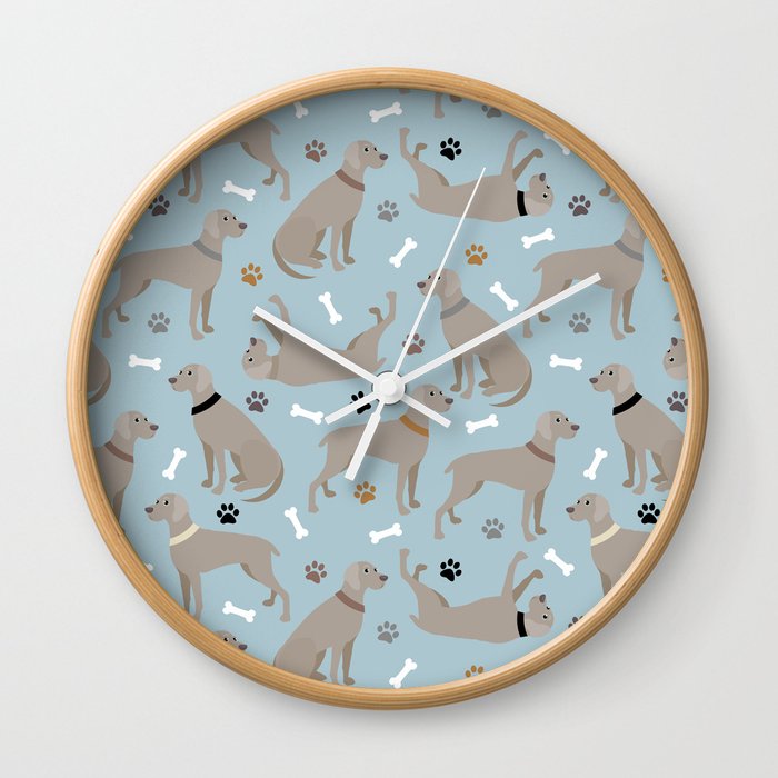 Weimaraner Dog Paws and Bones Pattern Wall Clock