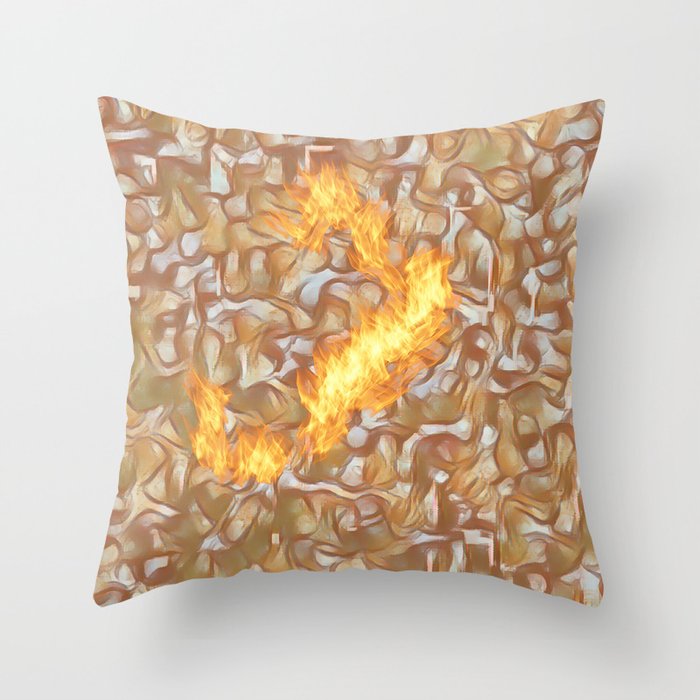 Abstract digital pattern design with curved shapes and flames Throw Pillow