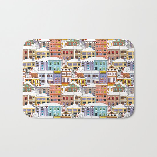 Winter town pattern Bath Mat
