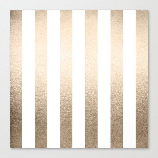 Simply Vertical Stripes in White Gold Sands Canvas Print