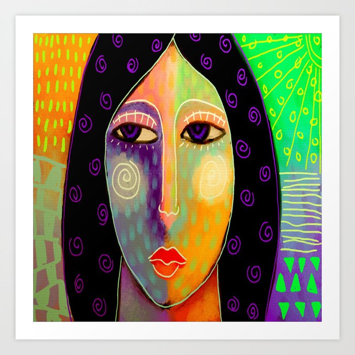 Bright And Colorful Abstract Digital Painting Of A Woman Art Print