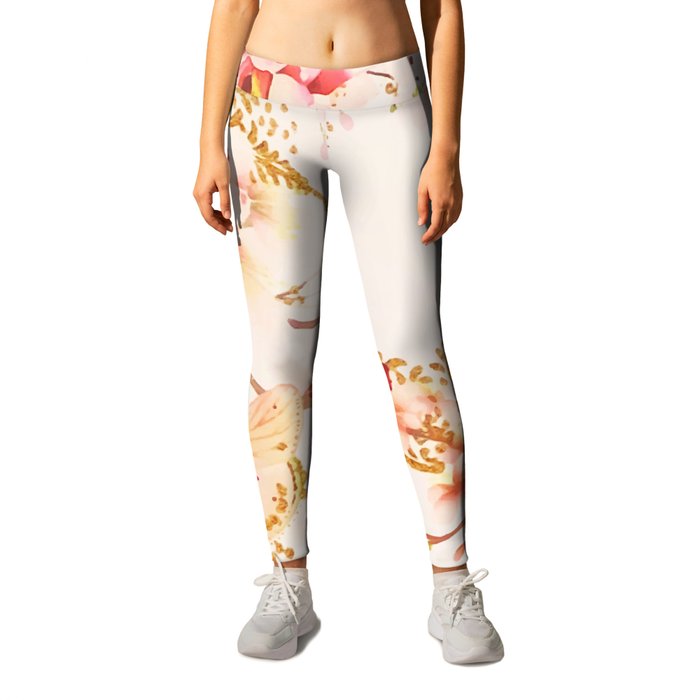 Watercolor Bloom Floral Buttefly Blush Glitter Leggings