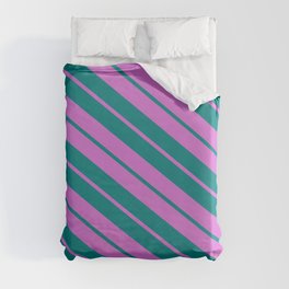[ Thumbnail: Orchid & Teal Colored Lines Pattern Duvet Cover ]