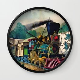 1870 Currier & Ives Steam Locomotive - The Express Train Lithograph Wall Clock