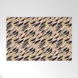 Pretty Black Gold Leaves Foliage Pattern Welcome Mat