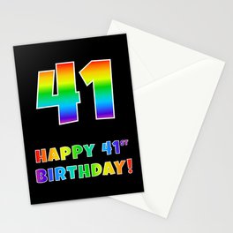 [ Thumbnail: HAPPY 41ST BIRTHDAY - Multicolored Rainbow Spectrum Gradient Stationery Cards ]
