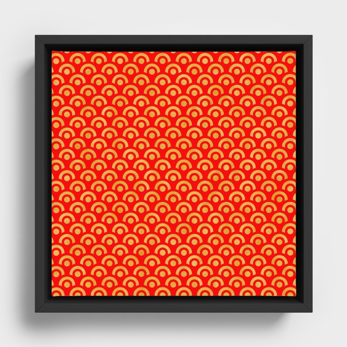 Gold And Red Dots Waves Collection Framed Canvas