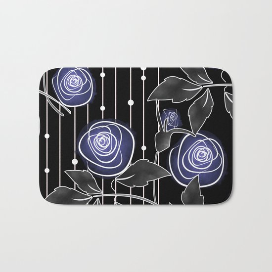 Blue roses on black background Bath Mat