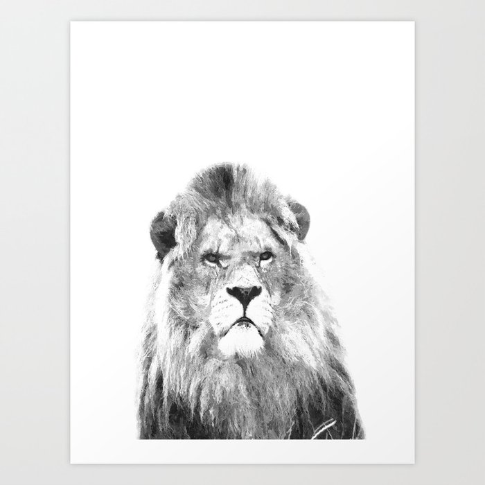 Black And White Lion Animal Portrait Art Print By Alemi