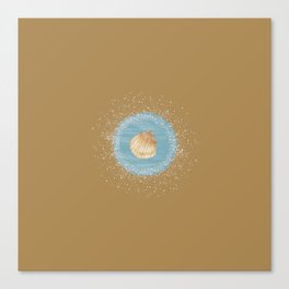 Watercolor Seashell and Blue Circle on Gold Brown Canvas Print