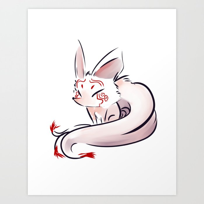 Little Japanese Kitsune Fox Art Print by PumkiMask | Society6