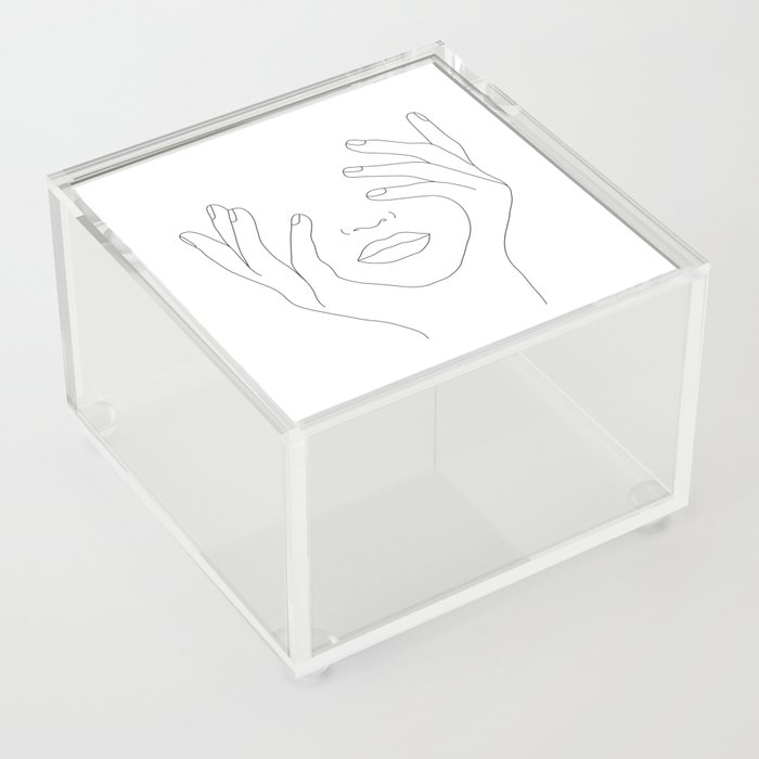 Minimal Line Art Woman with Hands on Face Acrylic Box