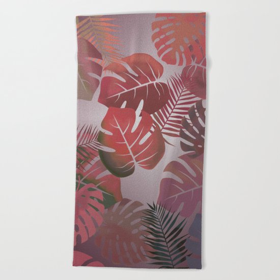 Tropical Autumn Leaves Beach Towel