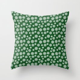 Winter White Snowflakes Pattern Green Throw Pillow