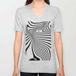 Retro Shapes And Lines Black And White Optical Art V Neck T Shirt