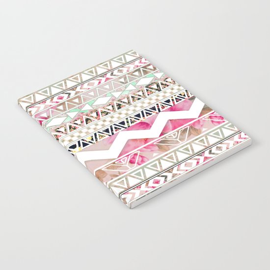 Aztec Spring Time! | Girly Pink White Floral Abstract Aztec Pattern Notebook