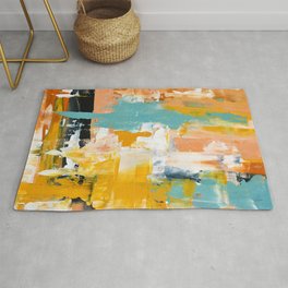 For Charlie: A peaceful abstract piece in mustard yellow, desert pink, and muted blue by Alyssa Hamilton Art Area & Throw Rug