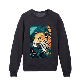 Leopard In A Tropical Forest Kids Crewneck