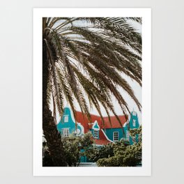Palmtree view of the city centre of Willemstad | Colourful Travel Photography | Curaçao, Antilles Art Print | Landscape, Ocean, Summer, Photo, House, Harbour, Sun, Palm, Caribbean, Water 