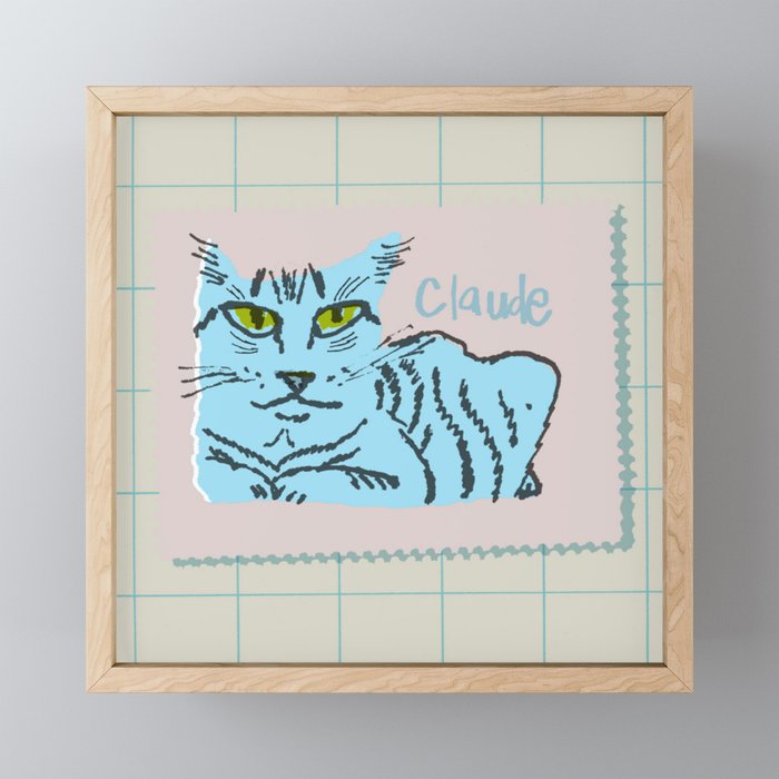 Claude Cat Blue Framed Mini Art Print