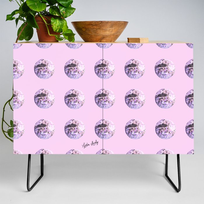 Disco ball Pink- pink background Credenza