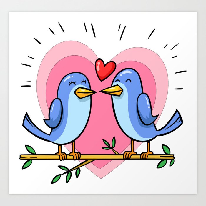 Cartoon Love Birds Art Print By Allenan Store Society6