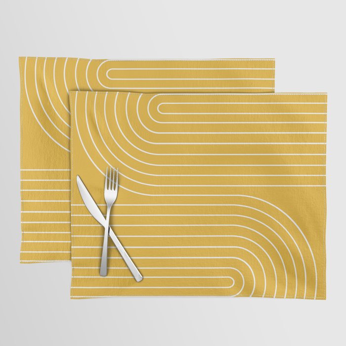 Minimal Line Curvature VIII Golden Yellow Mid Century Modern Arch Abstract Placemat
