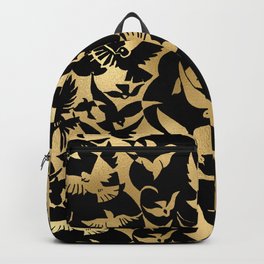 Gold Animals | Black and Gold Metallic Birds Pattern Backpack
