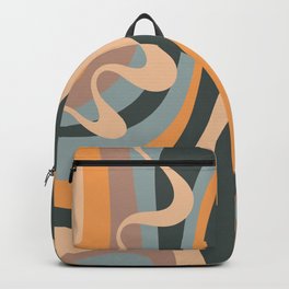 Dopamine Please - Trippy Retro Psychedelic Abstract Pattern in Muted Blue Orange Taupe Backpack