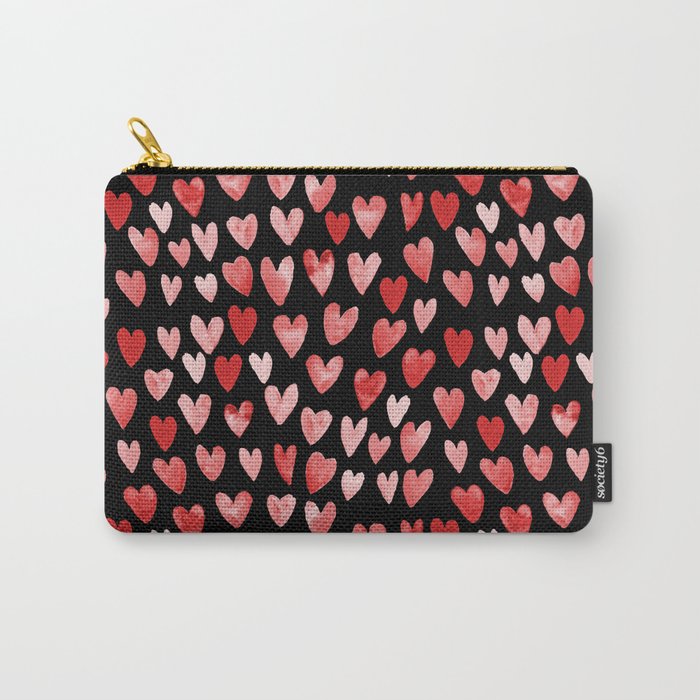 Watercolor Hearts pattern black red and pink minimal valentines day perfect gift for love Carry-All Pouch