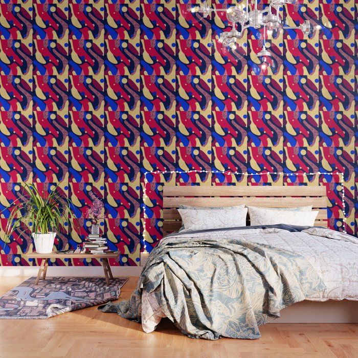 Psychedelic terrazzo galaxy blue night gold red Wallpaper