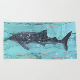 Whale Shark Swimming in the Emerald Ocean Beach Towel