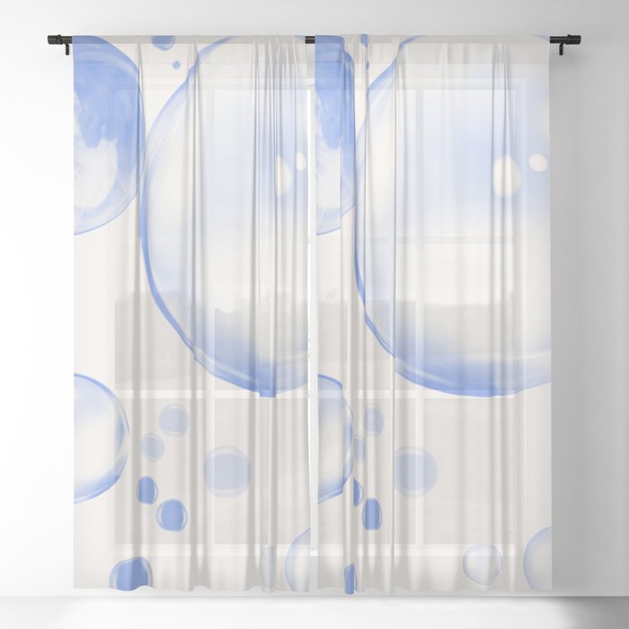Blue Digital Soap Bubble Sheer Curtain