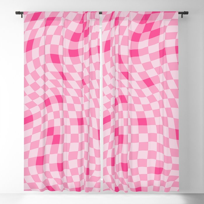 Pink Swirled Checker Blackout Curtain