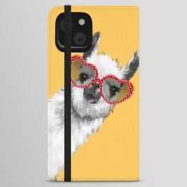 Fashion Hipster Llama with Glasses iPhone Wallet Case