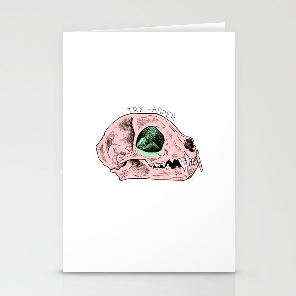 Try Harder Cat Skull Stationery Cards
