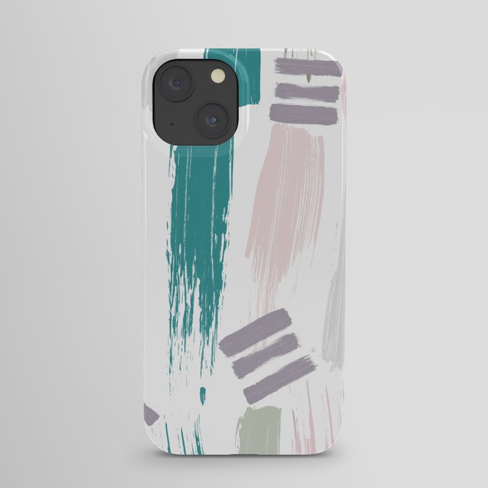 Abstract pink turquoise gray acrylic paint brushstrokes iPhone Case