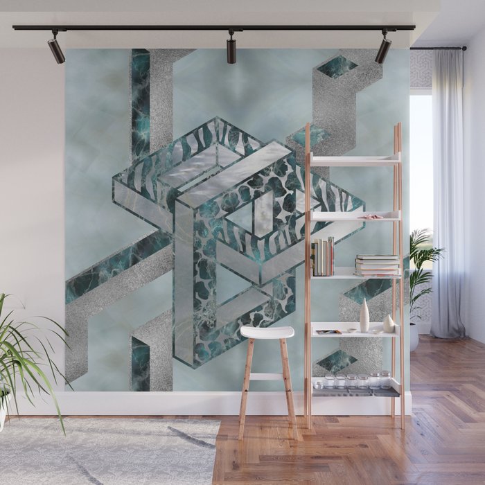 Abstract 3d Geometric Labradorite On Mother Of Pearl Wall Mural By