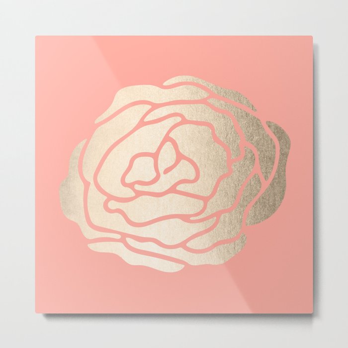 Rose White Gold Sands on Salmon Pink Metal Print