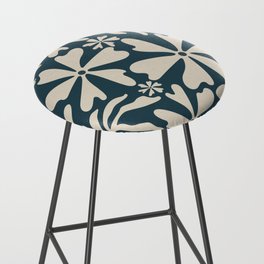 Groovy Flowers and Leaves in Charcoal and Beige Bar Stool