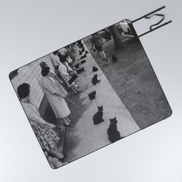 Black Cats Auditioning in Hollywood black and white photograph Picnic Blanket
