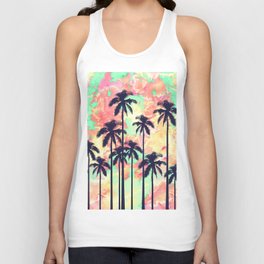Colorful Neon Watercolor with Black Palm Trees Unisex Tank Top