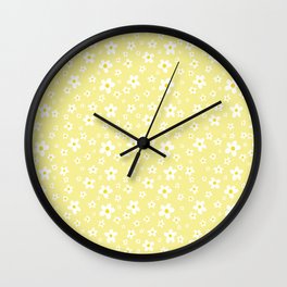 White Daisy Pattern - Pastel Yellow Wall Clock