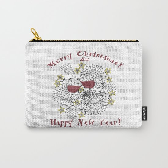 Merry Christmas & Happy New Year - Zentangle Illustration Carry-All Pouch