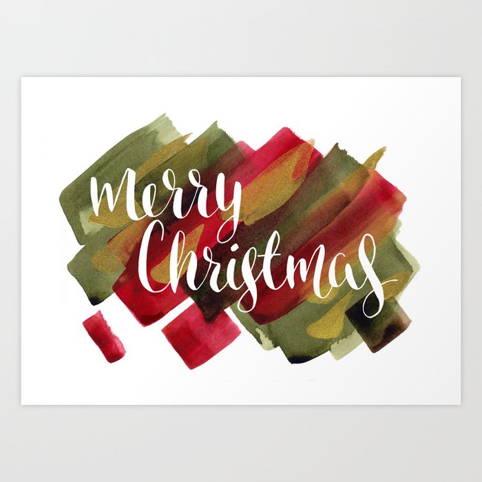 Merry Christmas Red Green Gold Abstract Art Print By