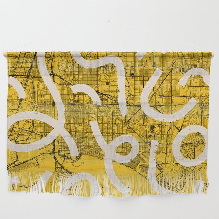 USA Long Beach Map - Yellow Collage Wall Hanging
